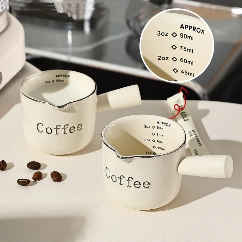 3oz/90ml High Color Value Espresso Cup with Scale High-grade Fine Ceramic Coffee Measuring Cup Extraction Cup Small Milk Cup