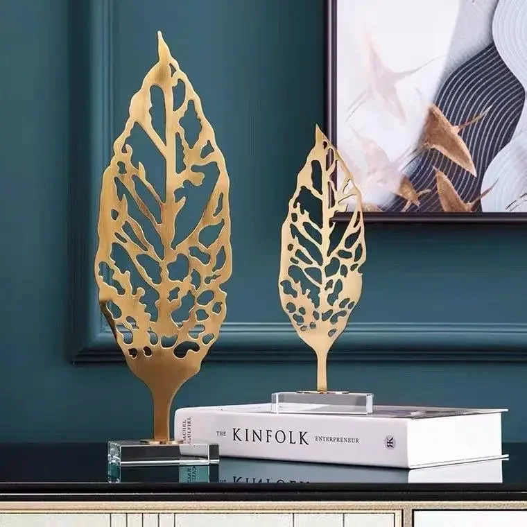 

New Abstract Sculpture Metal Sculptur Art Golden Leaf Statue Living Room Home Decoration Office Desk Decoration Accessories