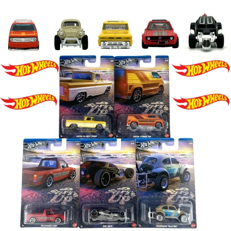 

Mattel Hot Wheels Surf Crate Play Vehicles 1:64 Литая под давлением модель Dodge Van 62chevy Пикап Пляжные игрушечные машинки для серфинга Подарок для мальчиков