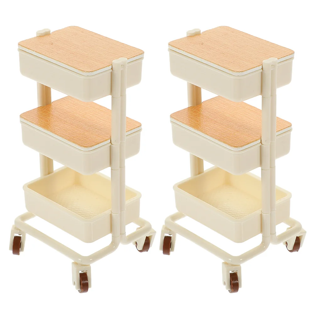 

2pcs Miniature 3-Layer Rolling Storage Trolley For Dollhouse Furniture Micro Landscape Dining Scene Accessory Plastic Mini