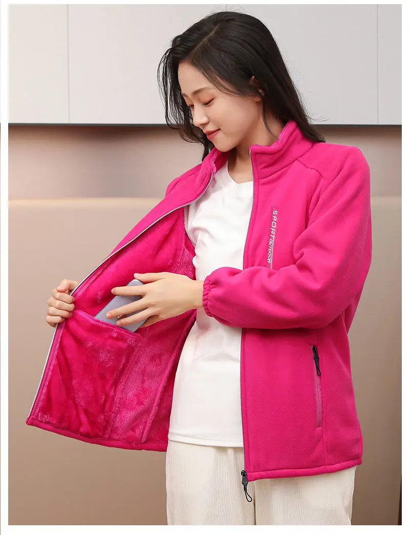 Y2k Green Clothes Autumn Winter Jacket Thicken Thin Sweatshirt Women Coat Coral Fleece-lined Zipper Casual Warm Windproof Cold