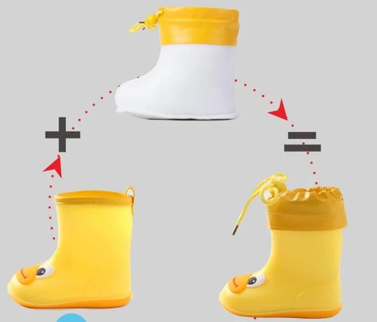 New Wide Round Toe Classic Children Rainboots Baby PVC Rubber Waterproof Kids Water Shoes Lovely Cartoon Rain Boots Platform