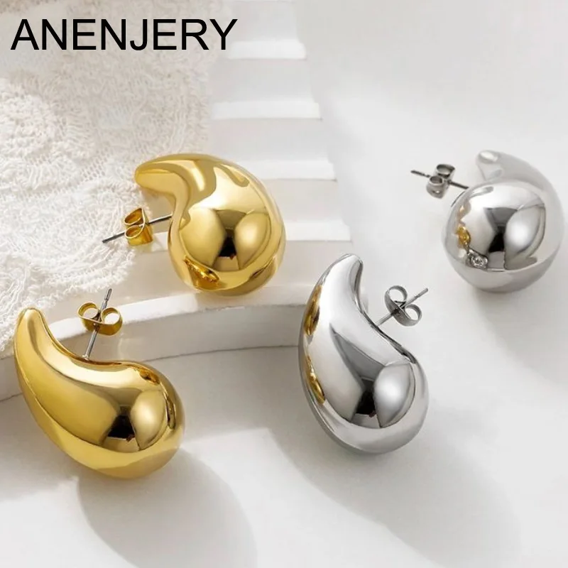 ANENJERY Hohl Tear Wasser Tropfen Ohrringe für Frauen Französisch Dopamin Stud Ohrringe Personalisierte Chunky Ohr Schmuck pulseras mujer