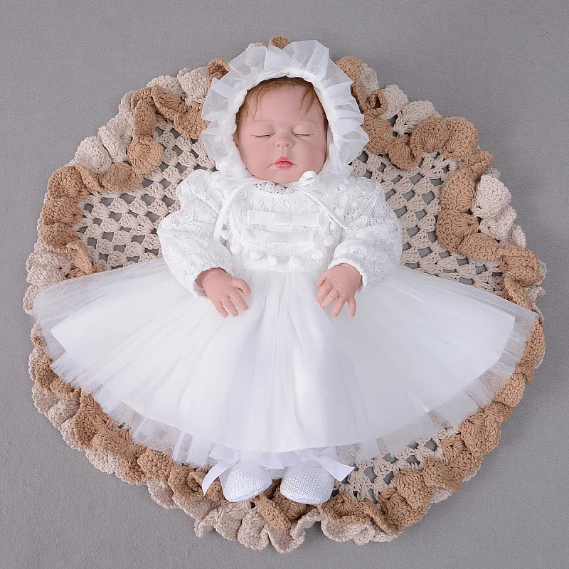 Ivory Birthday Baby Girl Dress Full Sleeve White Baby Girl Baptism Costume Autmun Baby Girl Clothes 6 8 12 18 24 Month 184044