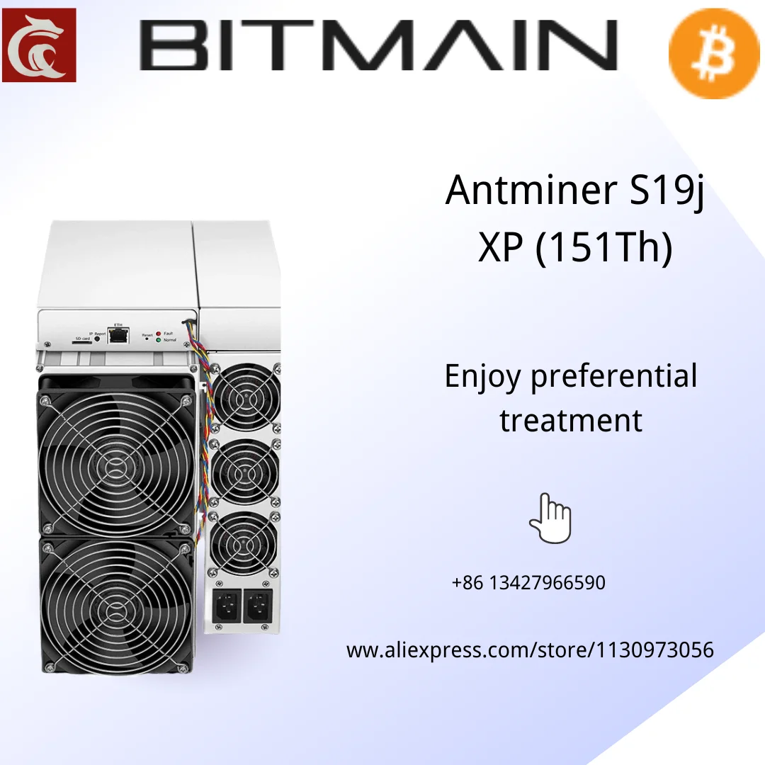 Antminer-Antminer S19j XP (151Th) da Bitmain Mining, SHA-256, com um hashrate máximo de 151Th s, para um consumo de energia