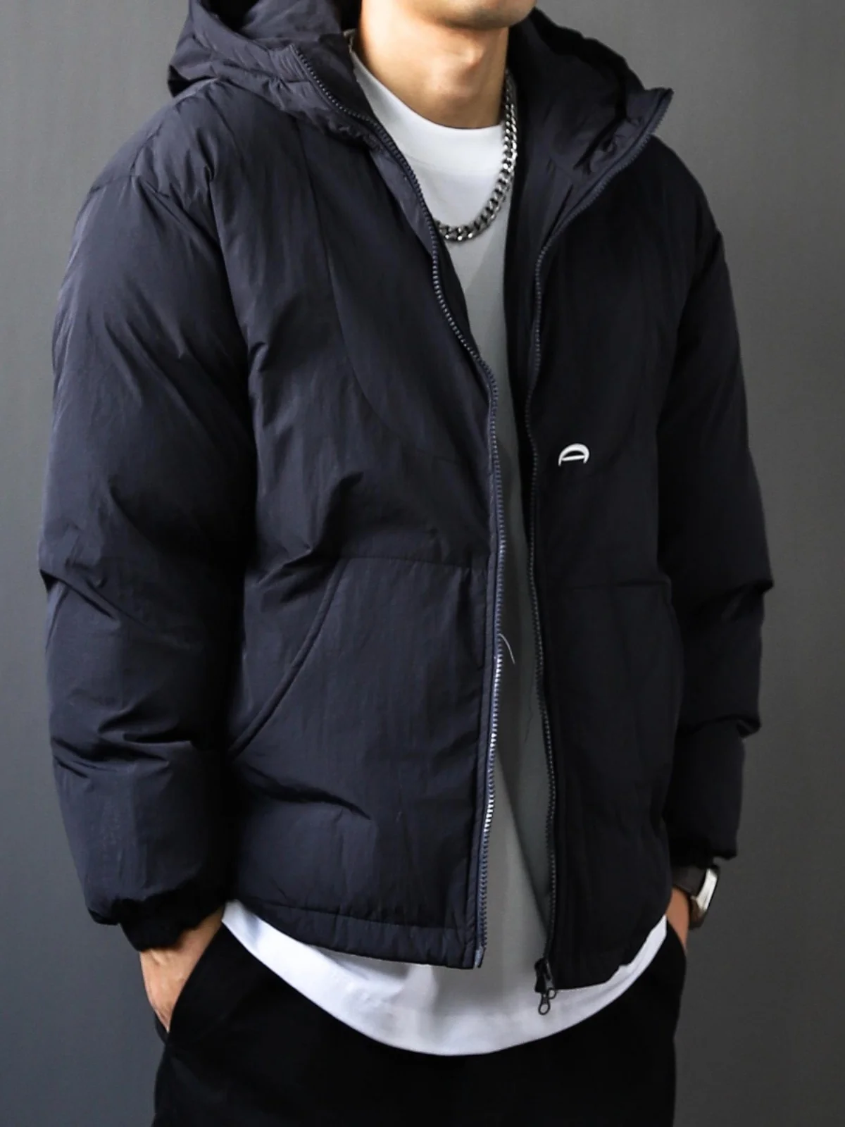 

Утепленная однотонная мужская куртка-пуховик с капюшоном, хлопковая, повседневная, молодежная, модная, с рукавами до плеч