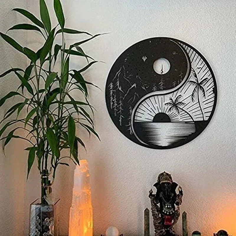 Sun & Moon Metal Wall Decor-Handmade, Black/White Wall Decor Yin Yang Inspiration, Home Natural Wind Sun Moon Wall Decoration