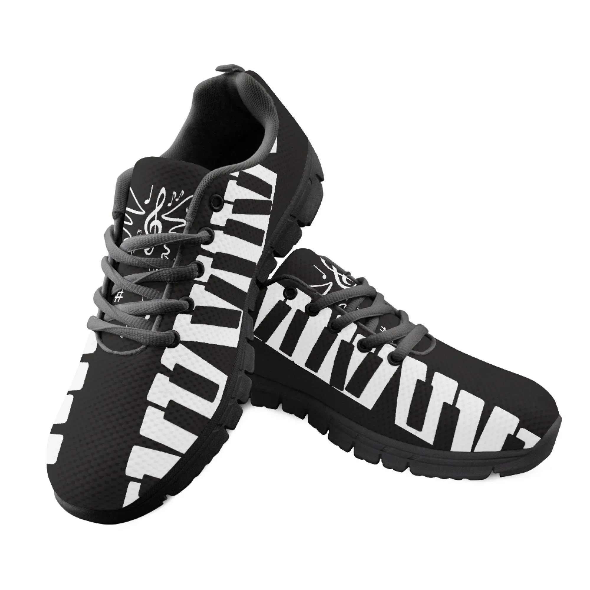 Yikeluo Black Musical Notes and Piano Print Mesh Swing Sneakers for Women Soft Sport Shoes Running Shoes Casual Footwear