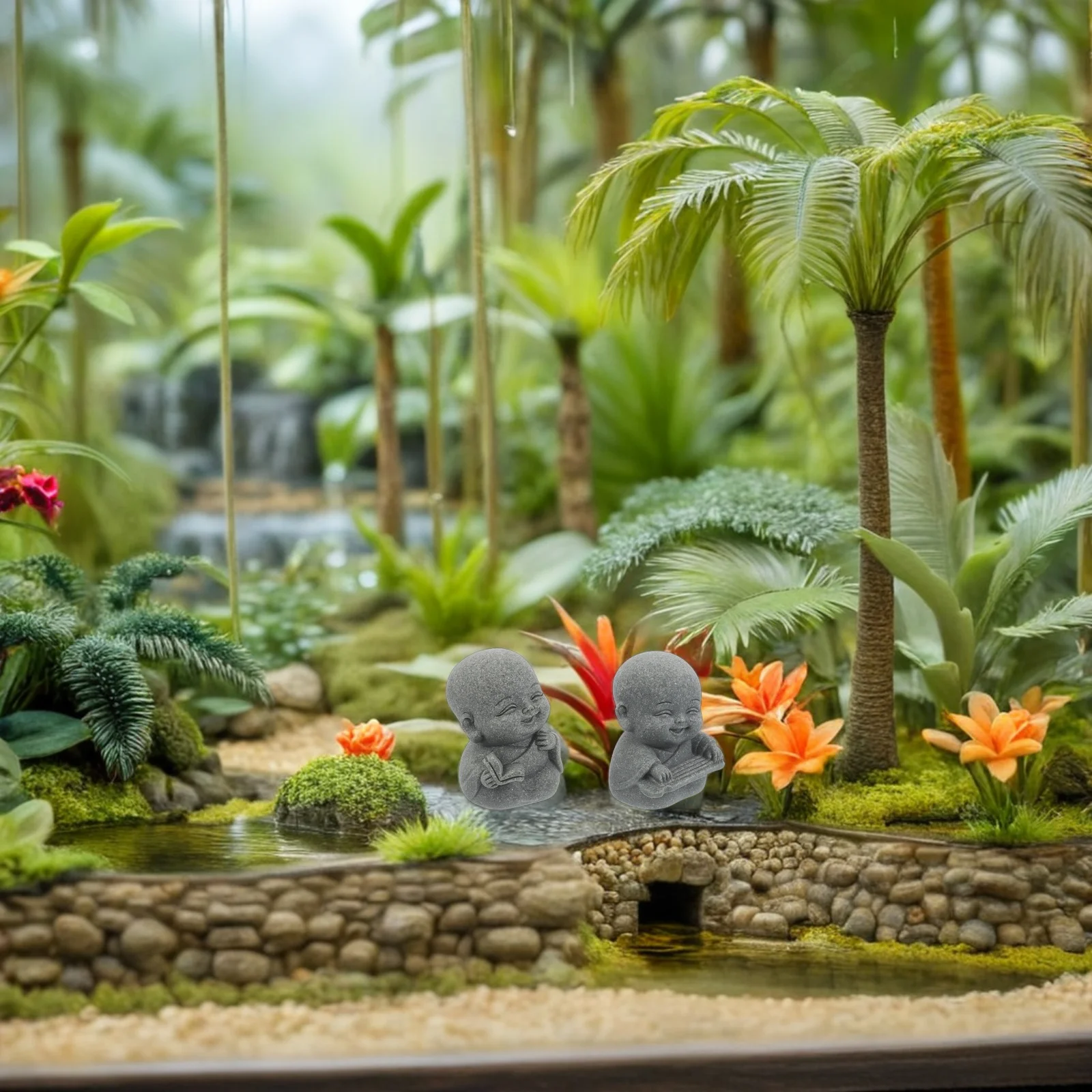 

4pcs Zen Miniature Buddha Monk Statue Sandstone Aquarium Stone Fish Tank Decor Bonsai Ornament Japanese Home Office Feng Shui