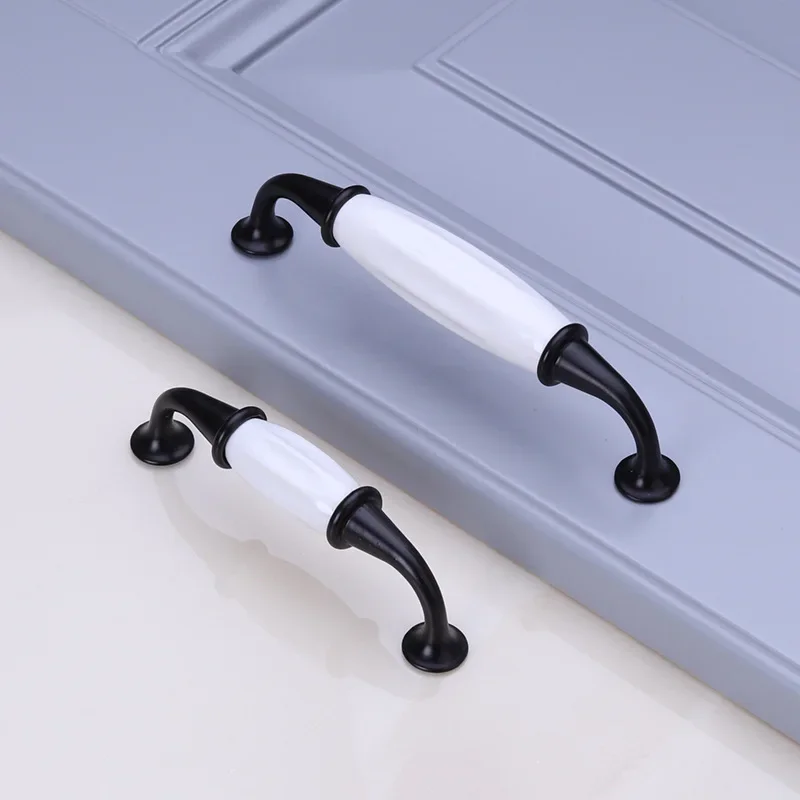 White Black Ceramic Zinc Door Pull Handle Furniture Handle for Cabinet and Drawer Wardrobe Kitchen Cupboard Dresser Closet Knob