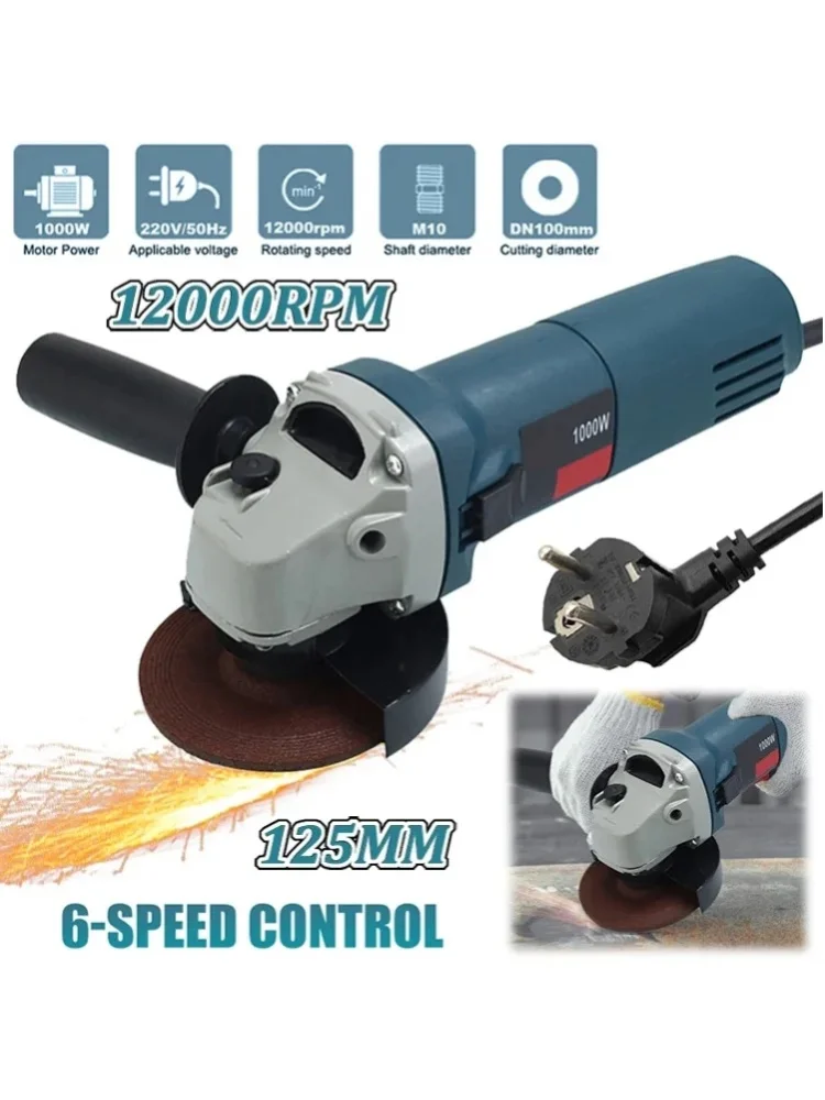 1000W 125MM Elektrischer Winkelschleifer Schleifmaschine 6 Geschwindigkeiten Elektrische Schneidemaschine DIY Holzbearbeitung Polierwerkzeug 220V