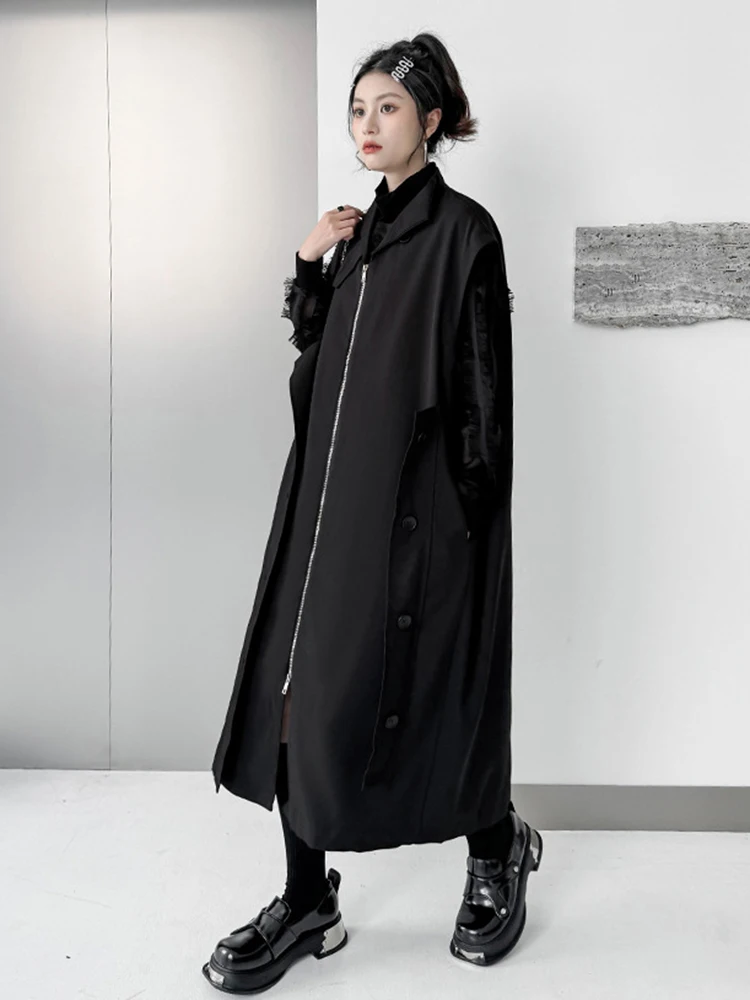 XITAO Black Long Sleeveless Trench Coat Stand Collar Irregular Single Breasted Women Casual Coat Spring All-match New DMJ3933