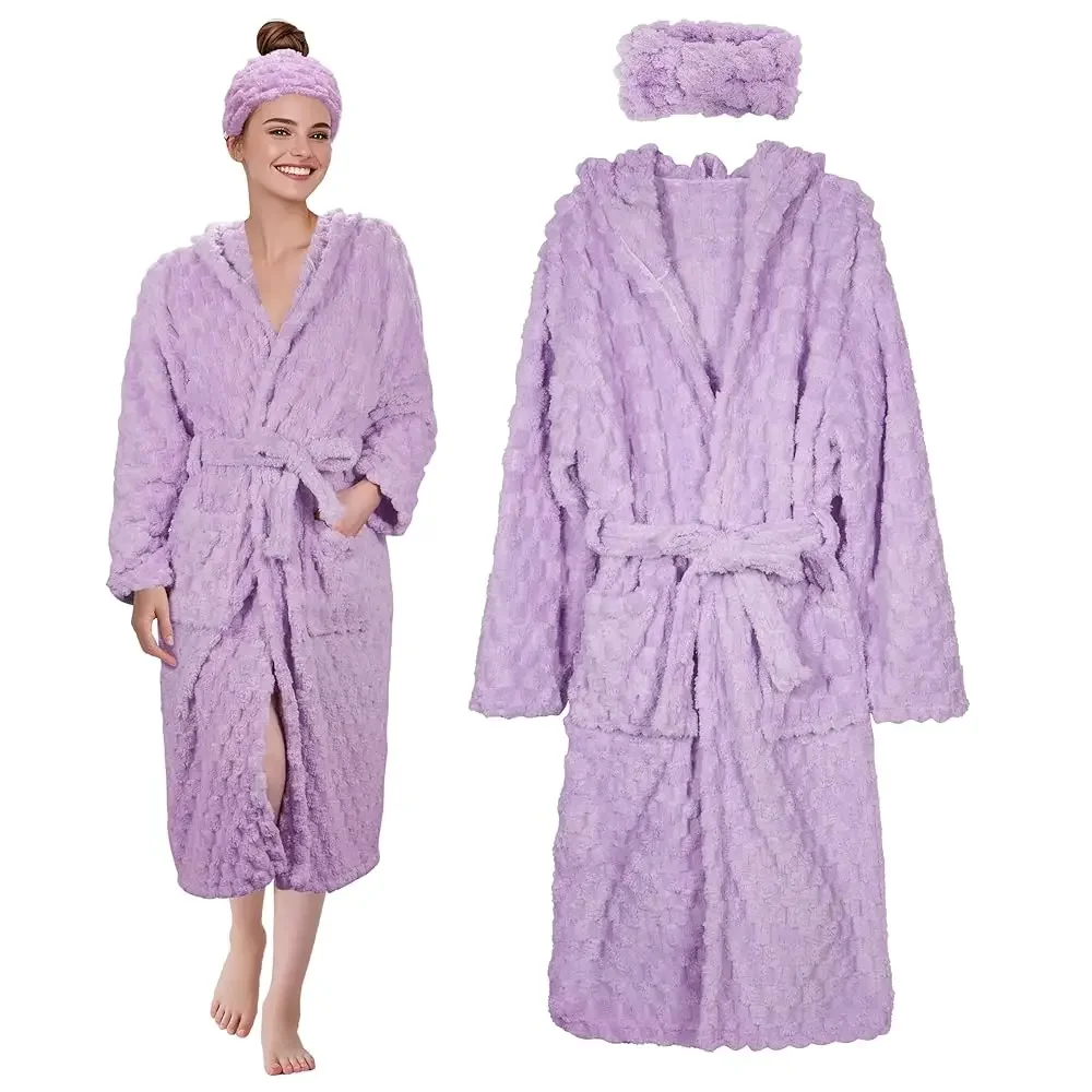 Womens Robe Premium Microfiber Bathrobe Full Length,Fluffy Cozy Warm Bathrobes