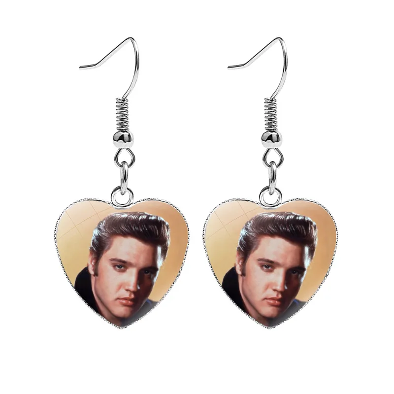 2024 I Love Elvis Earrings for Women Girls Popular Singer Star Poster Charm Heart Shape Dangle Earring for Fans Gift Jewelry