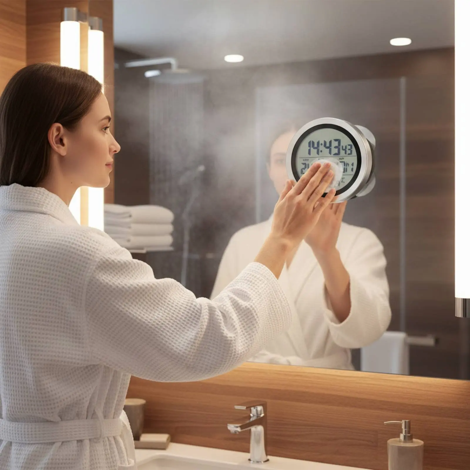 Waterproof Bathroom Digital Timepiece No Drill Noiseless Bathroom Digital Timepiece Digital Wall Timepiece Easy to Read