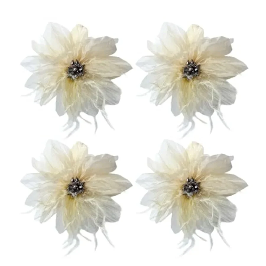 

Women's Brooches 4pcs Organza Flower Feather Hair Clip Dancer Pin up Mexican Hair Flowers Clips Hairpin Brooch Tea Party Hats H