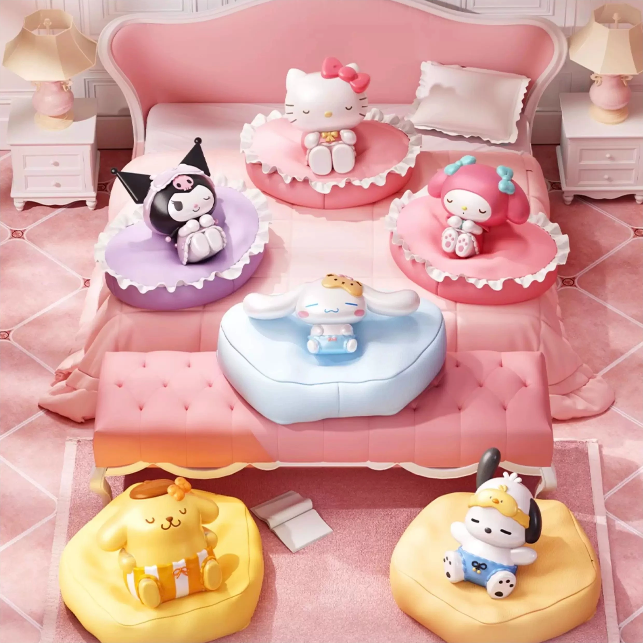 

Sanrio Soft Sofa Sleeping Position Peripheral Cinnamoroll Pompompurin Hellokitty Blind Box Handmade Ornament