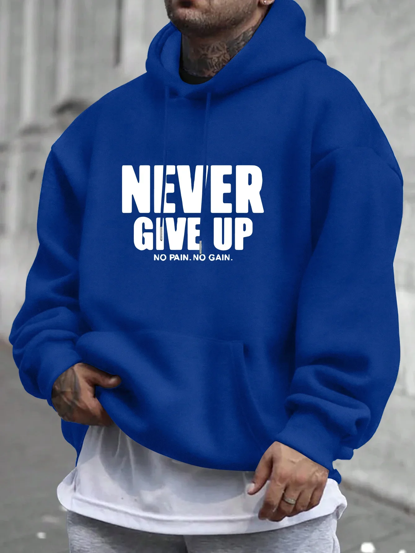 Sudadera con Capucha para Hombre, Estampado 'Never Give Up', Informal, Forro Polar, Bolsillo Canguro, Estilo Urbano, Ropa Casual de Otoño