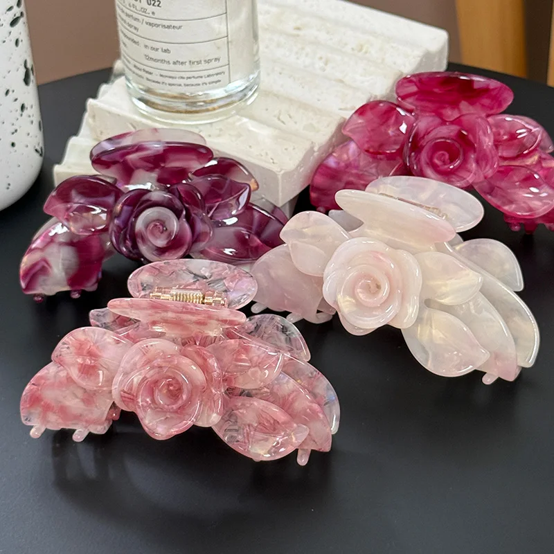 

Elegant Rose Acetate Hair Claw Clip for Long Hair Romantic Pink Floral Hair Clip for Half Up Hairstyles Boho Vacation Headwear