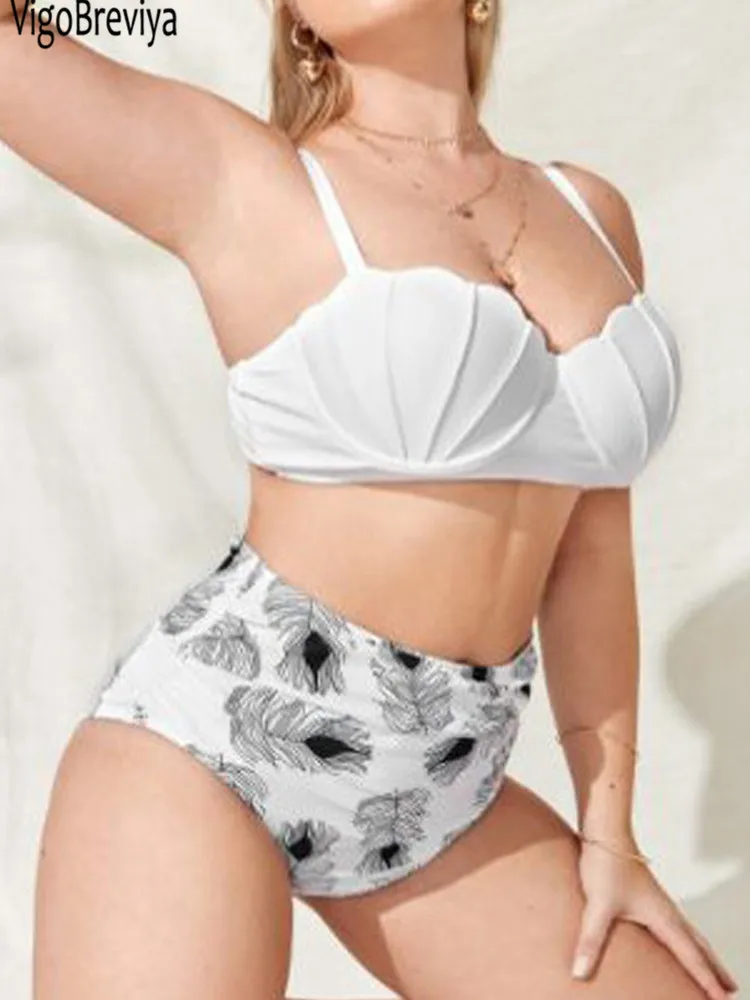 VigoBreviya 2025 White Push Up 2 Piece Plus Size Bikini Set Women High Waist Curvy Swimsuit Push Up Lady Beach Big Bathing Suit