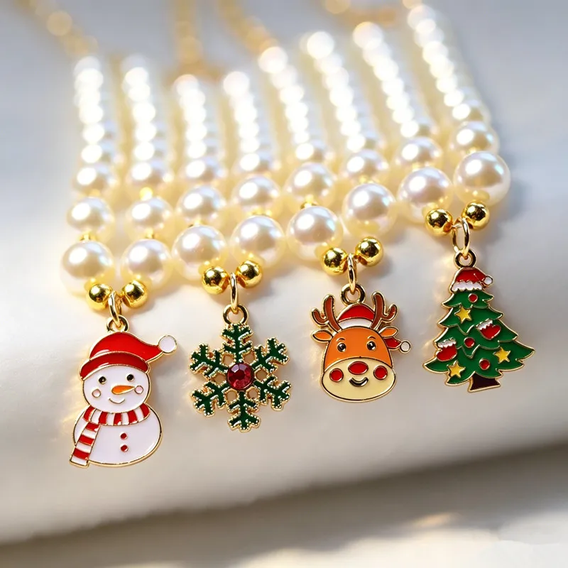 

Festival Cosplay Pet Jewelry Adjustable Pearl Dog Cat Collar Xmas Halloween Pendant Charms Puppy Necklace Party Accessory