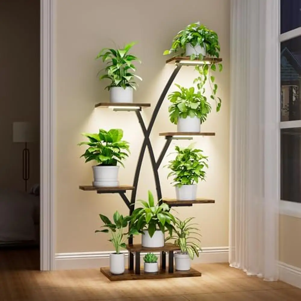 Indoor Tree-Shaped Plant Stand Grow Lights 7 Tier Metal Shelf Sturdy Structure Multiple Plants Home Decor Gift Easy Assembly