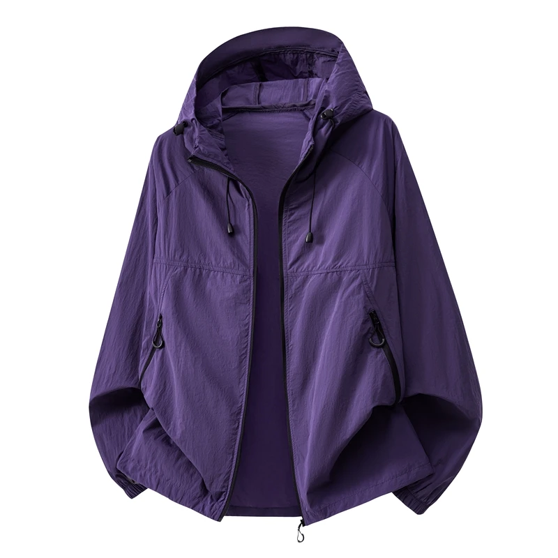 Pink Women Sun Protection Hooded Jacket Lightweight Outdoor Windbreaker Hiking Coat