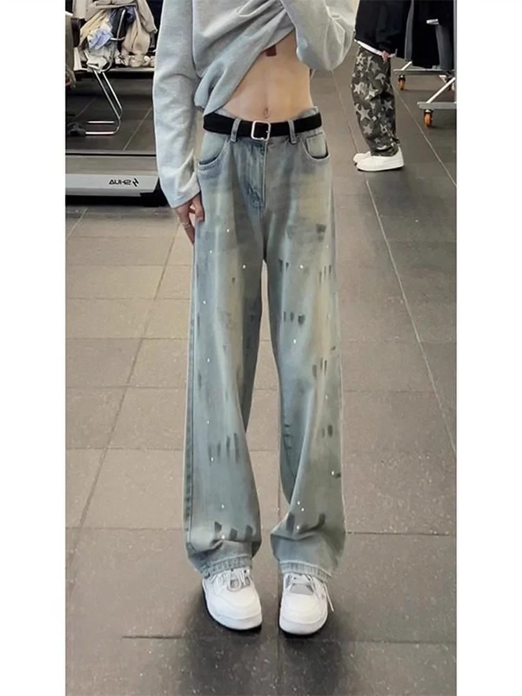 

Мужские джинсы свободного кроя с принтом в стиле ретро-американский сплэш-арт, прямые, длинные, весна-осень, новинка, стильные