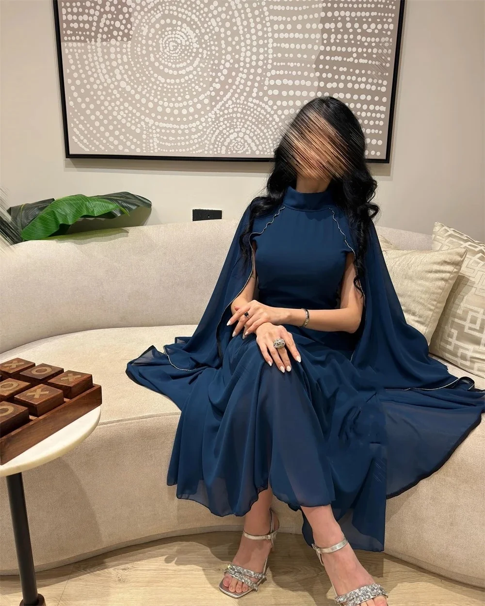 

Navy Blue Chiffon Long Bespoke Occasion Gown Evening Dresses Pastrol Unisex Jersey Retro Dubai Saudi Arabic Prom Customized