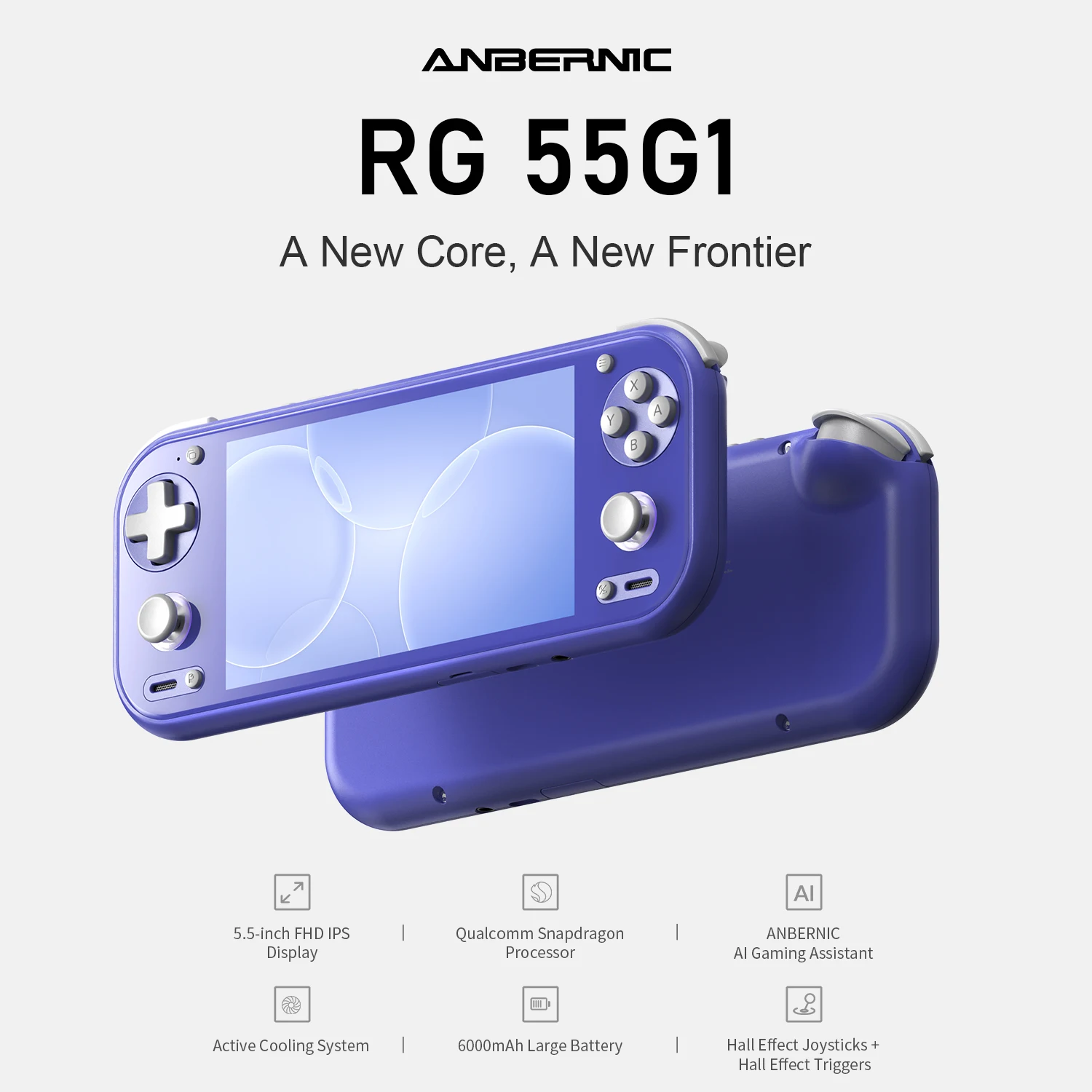 ANBERNIC RG55G1 Handheld Games Console 5.5-inch Incell IPS Screen G1 Gen 2 Hall Joystick 6000mAh Supports AI,WIFI,Streaming,FOTA