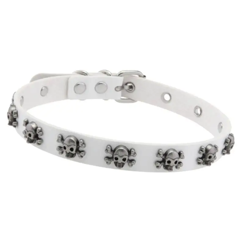 Edgy Skull Design PU Leather Choker Necklace Adjustable Gothic Collar Punk Style Jewelry For Women Men Streetwear