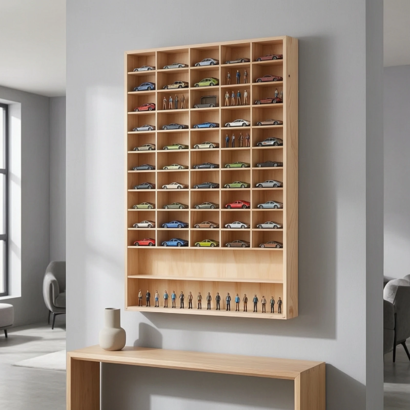 Open Wooden Display Rack Space-Saving Toy Car Display Shelf Sturdy Slim for Collectors, Hobby Room, Playroom
