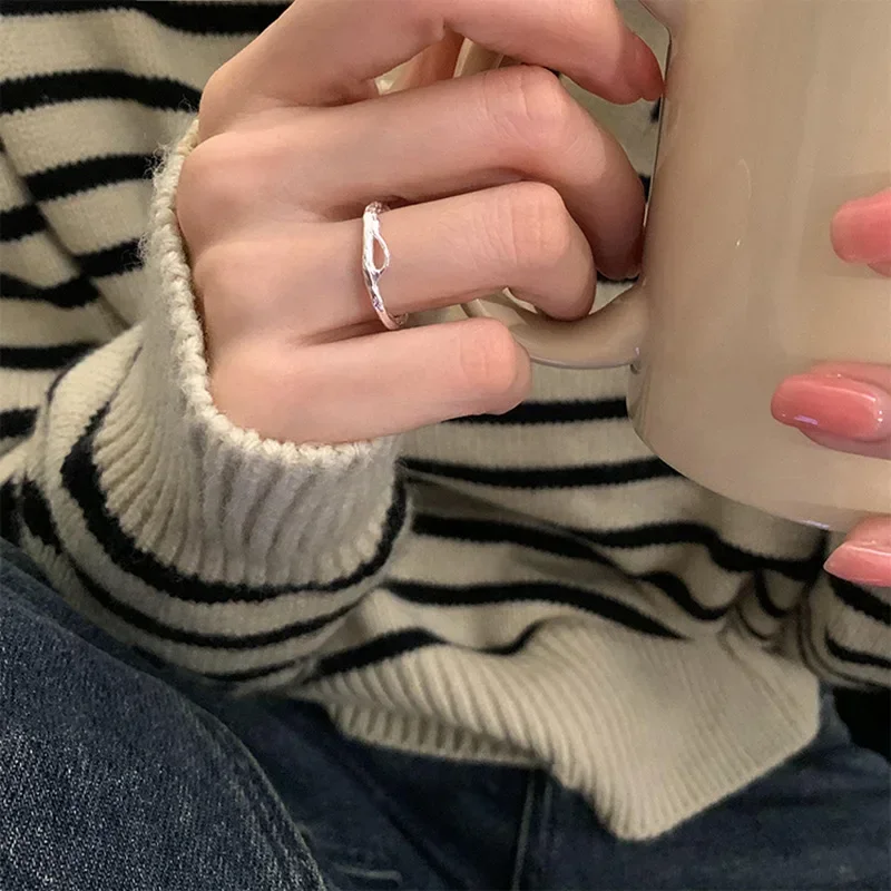 Women's Adjustable Silver Color Geometric Irregular Ring, Trendy Gift