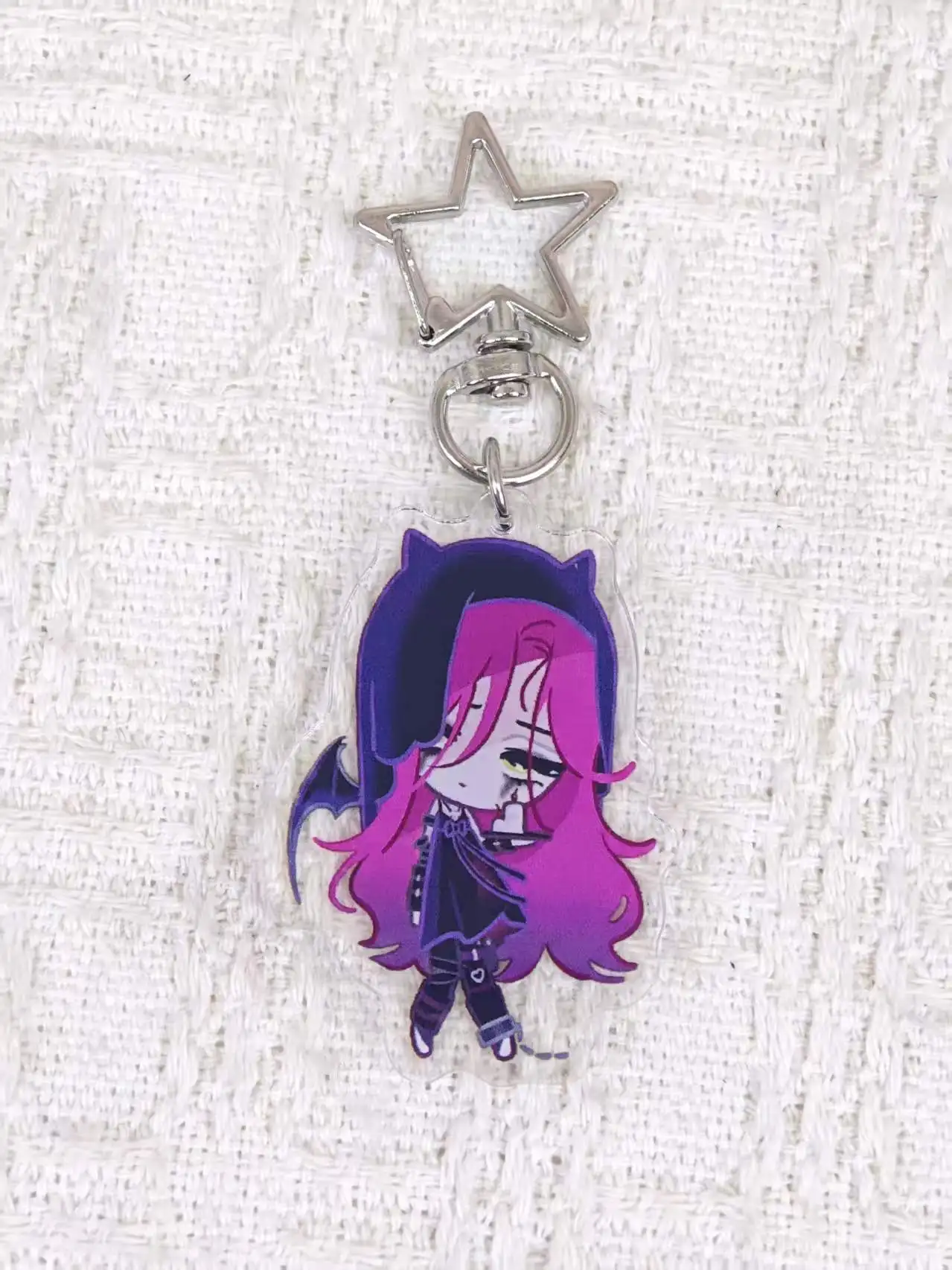 Alien Stage Chibi Acrylic Keychains, Angel Demon Theme Anime Characters Star Clasp Key Chain, Aesthetic Bag Pendant Gift for Fa view 3