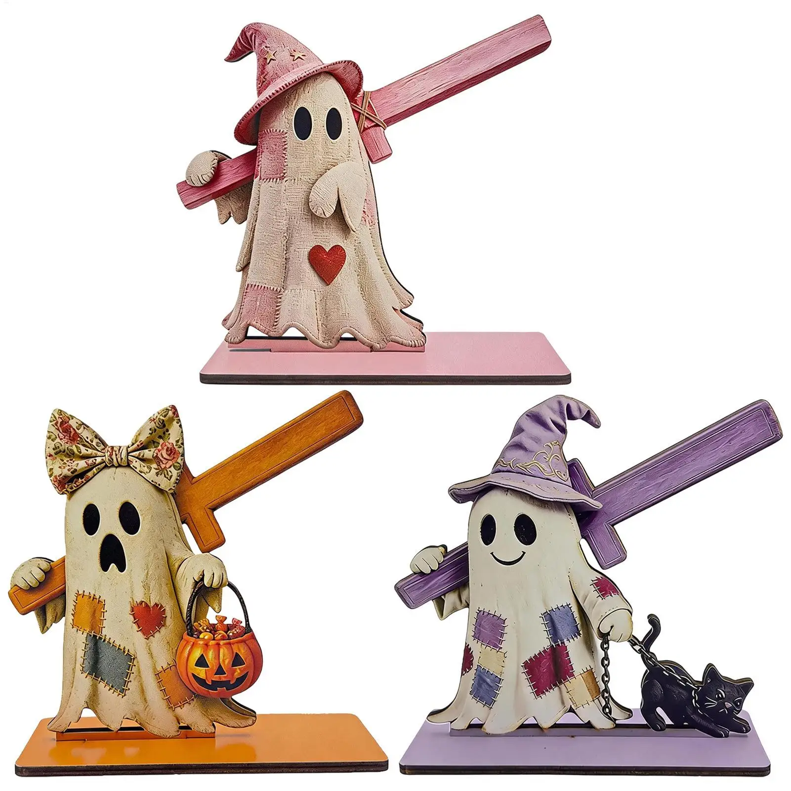 Halloween Ghost Paper Towel Holder Wooden Stand Spooky Retro Witch Pumpkin Roll Dispenser Rustic Kitchen Countertop Decoration