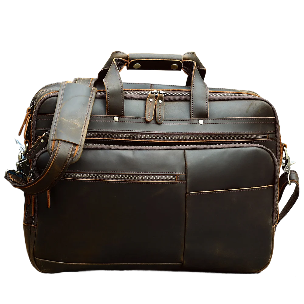 

New Vintage Crazy Horse Leather Briefcase for Men with High Capacity and Stylish Appearance