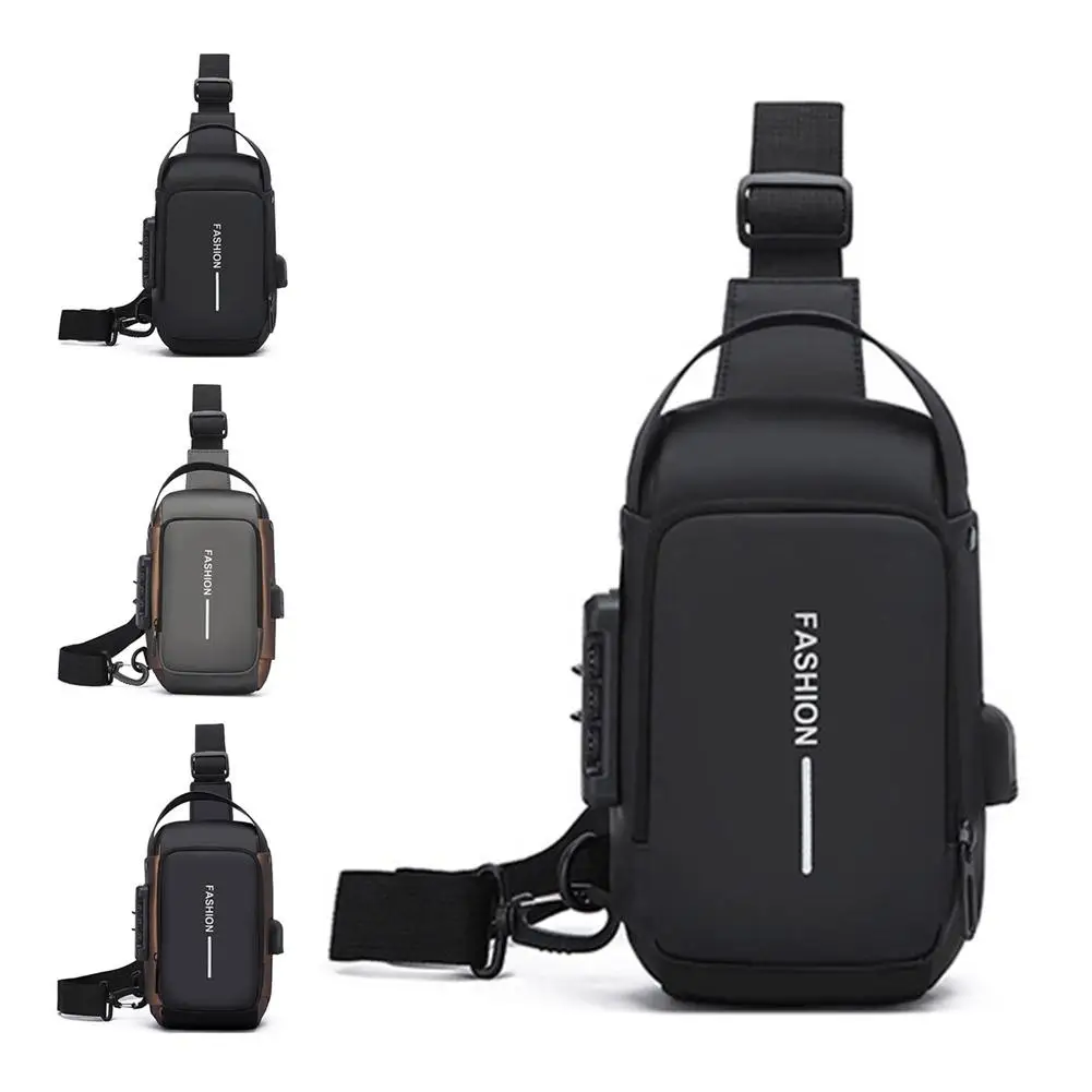 Men's Anti-Theft Chest Bag USB Charging Port Crossbody Sling Bag Password Lock Large Capacity Shoulder Messenger Pack