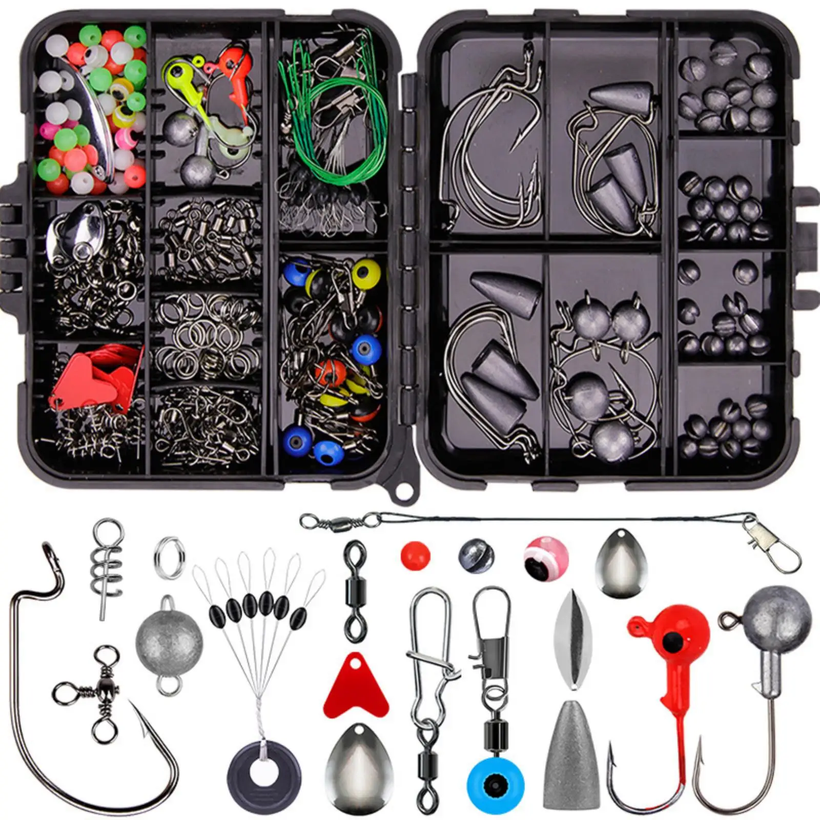 

257pcs Fishing Hook Set Fishing Hook Holder Accessories Kits For Fishing Swivel Snaps Sinker Slides With Fishing Tackle Box