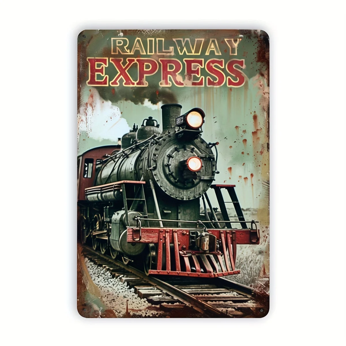 Creative Vintage Train Metal Tin Sign, Iron Scratchboard Railway Express Wall Art, Retro Hanging Decor for Indoor/Outdoor, Home,