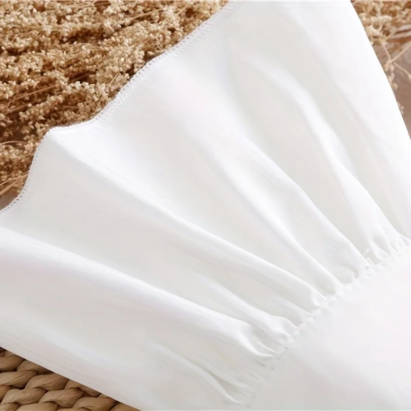 2pcs Ruffles Simple White Cuffs Trumpet Shaped Sleeve Button Casual Fake Cuff Women Clothing Accessories Wrist Wrap Cuffs view 3