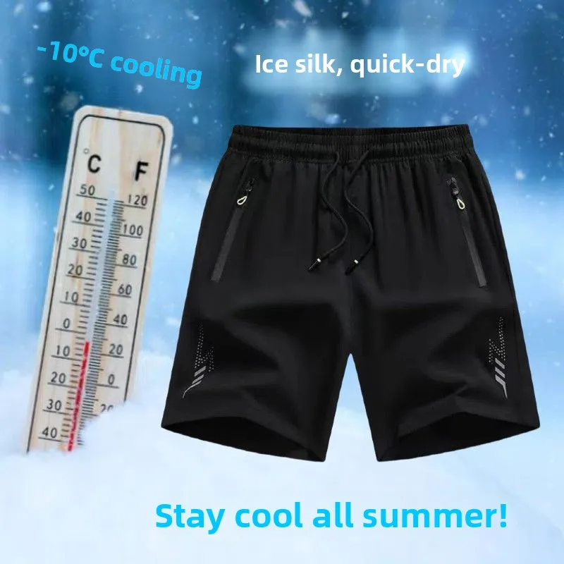 

Men's Summer Thin Ice Silk Breathable Sports orts Casual Loose Beach Qui Dry Five-Point Pants Straight Leg Printed Casual...