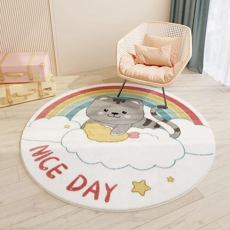 Rainbow cartoon Round Carpet Bedroom Animal Non-slip bedside area carpet Soft plush children\'s play mat Comfortable home decor