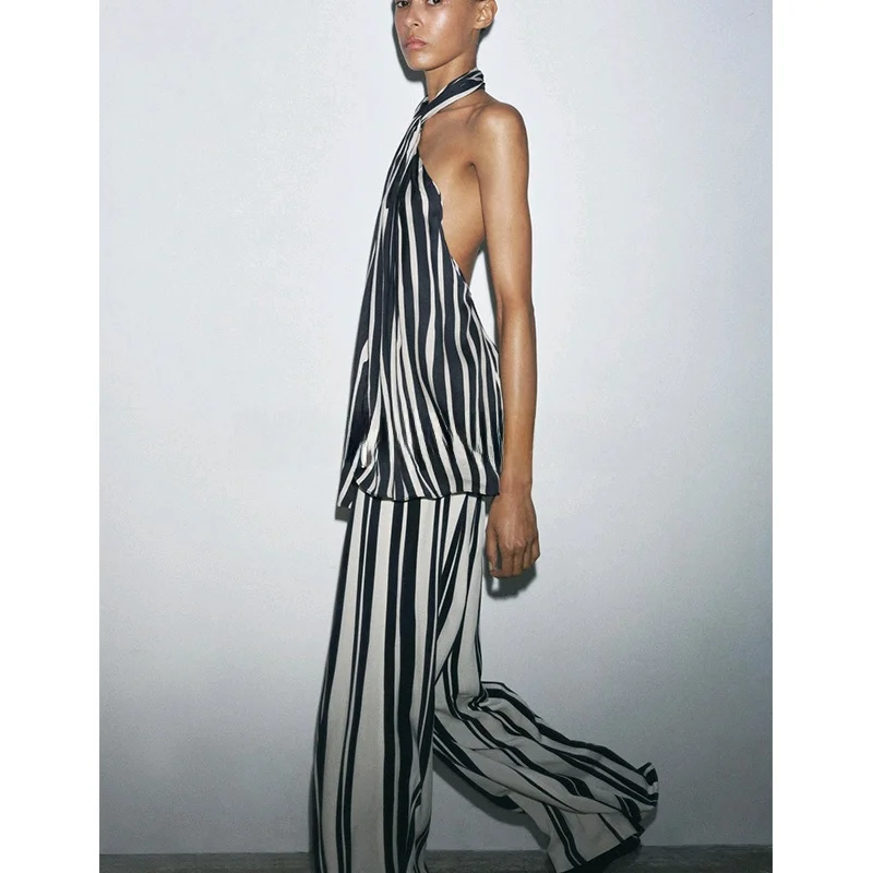 

Spring Summer Loose Striped Color Blo Neline Top And Long Pants Faion Set ZA 2906096 293097 Casual Women's Clothing
