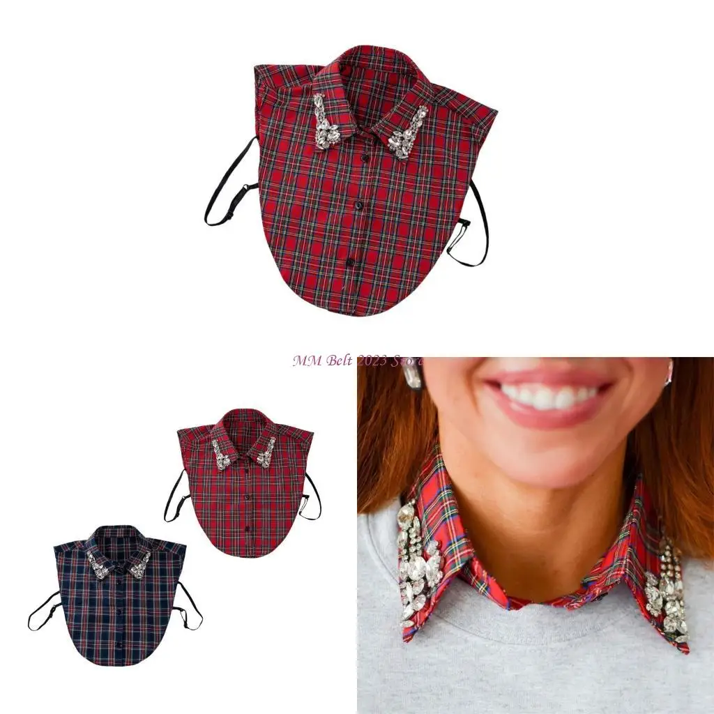 49me-エレガントな格子縞の取り外し可能な襟のラインストーンはフォーマルな摩耗のためのポリエステルを装飾しました