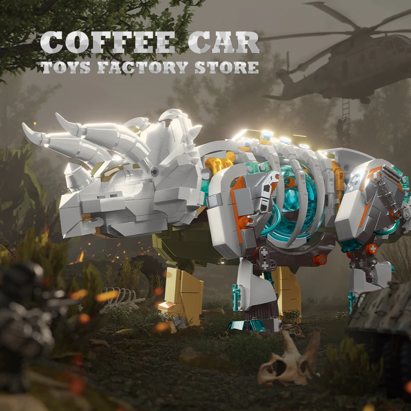 1000 + PCS Mech 공룡 빌딩 벽돌 키트 LED Mecha T-Rex 트리케라톱스 MOC 블록 모델 퍼즐 장난감 어린이 성인 선물 새로운