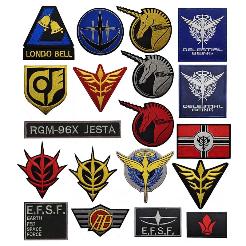 Mobile Suit Anime Badge Fabric Applique Embroidery Patches Hook Loop,Military Tactical Emblem Clothes Sticker Backpack,Armband