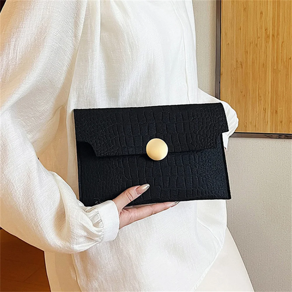 Envelope Shape Handheld Bags Casual Ladies Felt Indentation Handbag Solid Color Fashion Evening Clutches Women\'s Bag