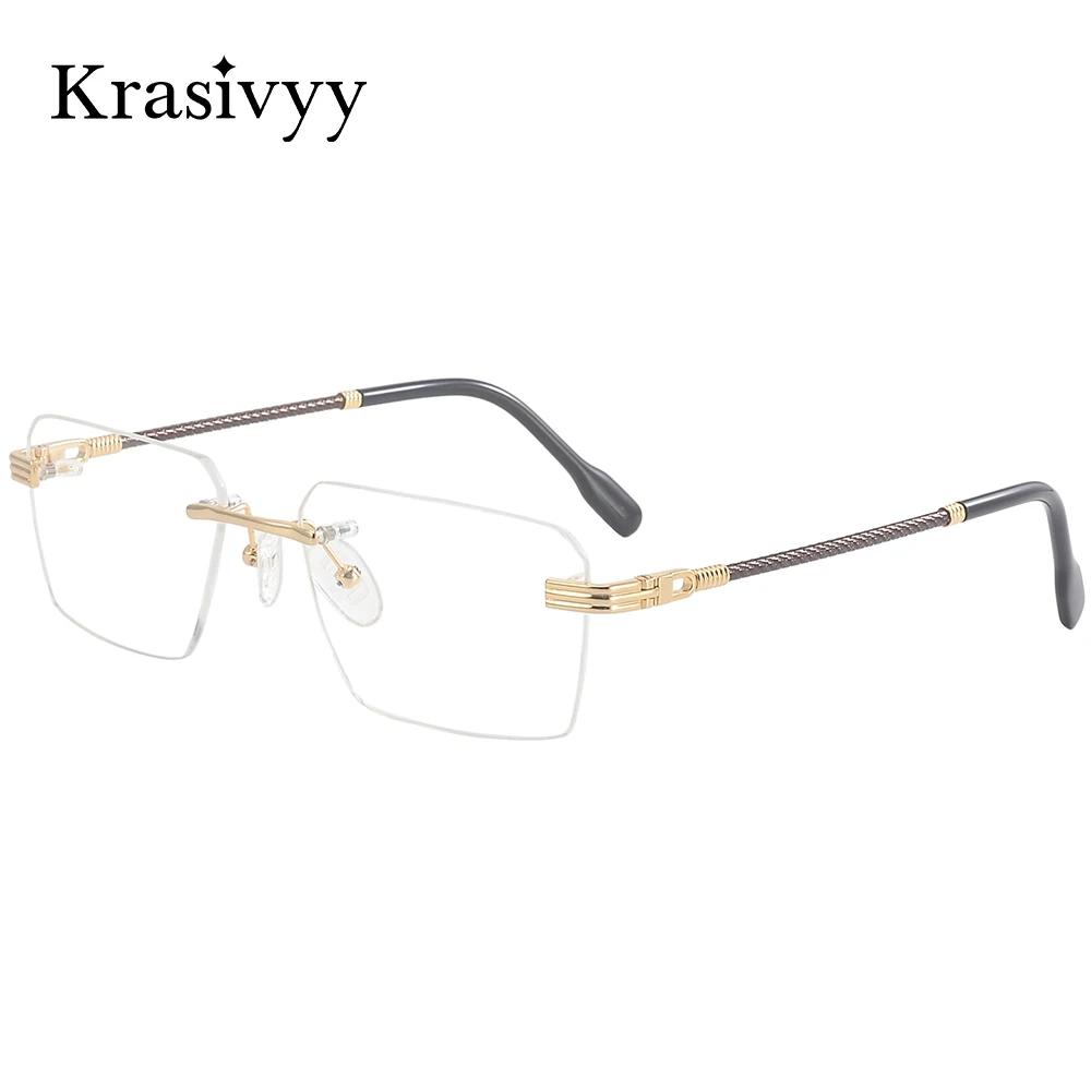 

Krasivyy Pure Titanium Rimless Glasses Frame Men Ultralight Square Luxury Brand European Eyeglasses Women High Quality Eyewear