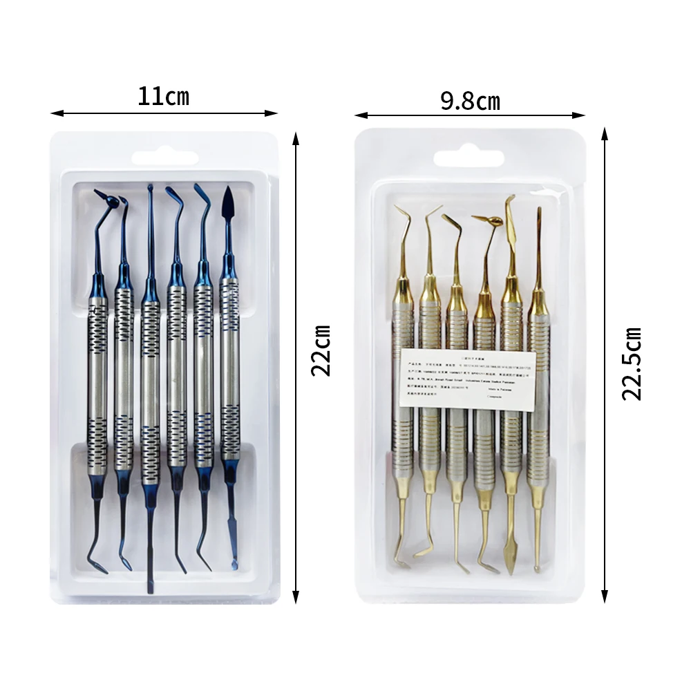 6 szt. Zestaw do napełniania żywicy kompozytowej stomatologiczna szpatułka gruby uchwyt tytanowa głowica wypełniająca narzędzia do odbudowy