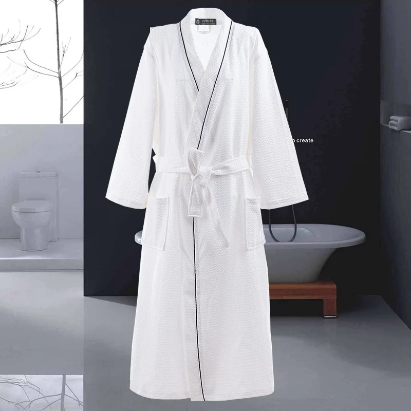 

Cotton Bathrobe Waffle Spring Summer Thin Morning Robe Long Hotel Beauty Salon Bathrobe Women Sleepwear Sexy Pajamas Bath Robes